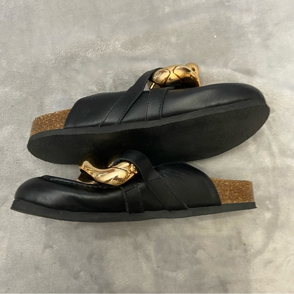 JW Anderson Black Leather Gold Chain Loafer Mules Size 6 - Picture 5 of 8